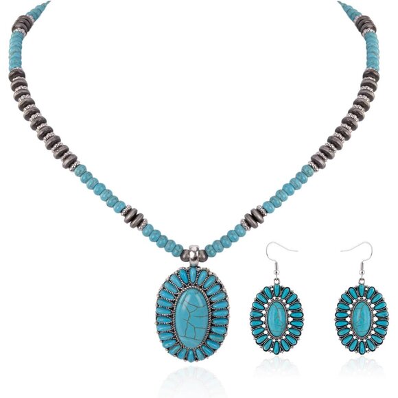 Rustic Couture Western Jewelry Set for Women Cowgirl Vintage Necklace Earring Bl